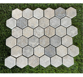 TRAVERTIN MOSAIQUE SILVER HEXAGONE
