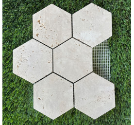 TRAVERTIN MOSAIQUE HEXAGONE IVOIRE 9.8X9.8 CM