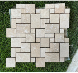 TRAVERTIN MOSAIQUE MINI OPUS IVOIRE REBOUCHE ADOUCI