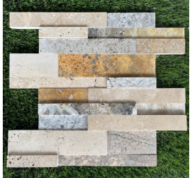 TRAVERTIN MOSAIQUE BANDE LIBRE SILVER JAUNE IVOIRE