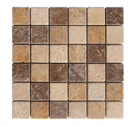 TRAVERTIN MOSAIQUE 4.8X4.8 CM NOCE, IVOIRE ET JAUNE