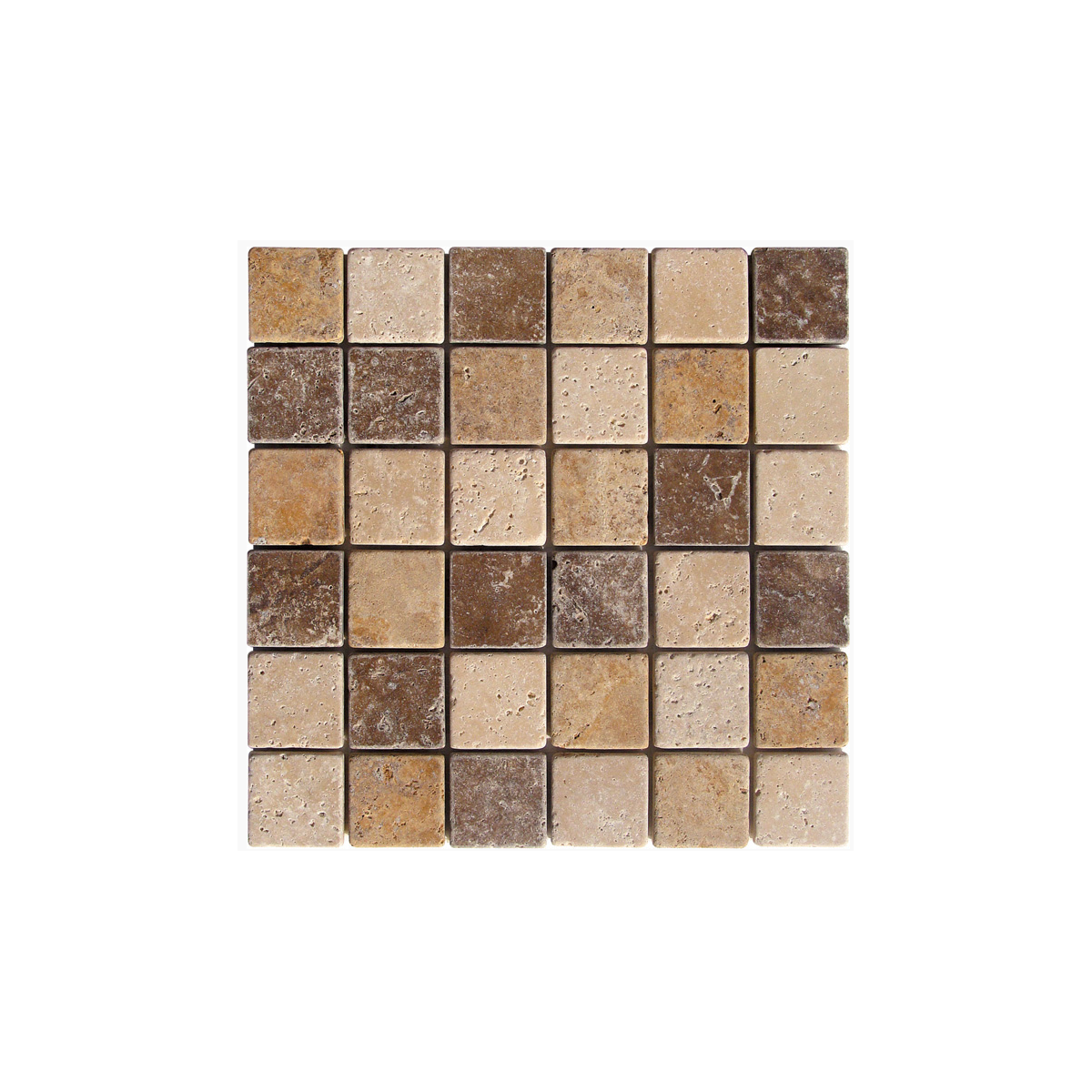 TRAVERTIN MOSAIQUE 4.8X4.8 CM NOCE, IVOIRE ET JAUNE