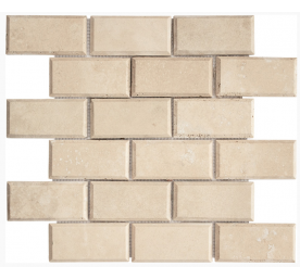 TRAVERTIN MOSAIQUE BRIQUE BISEAUTE 4.8X10 CM IVOIRE REBOUCHE ADOUCI